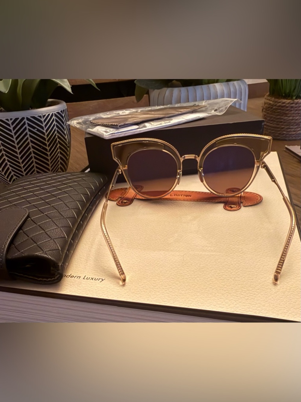 Bottega Veneta Gold Frame Sunglasses with Brown Lenses - Picture 5 of 6